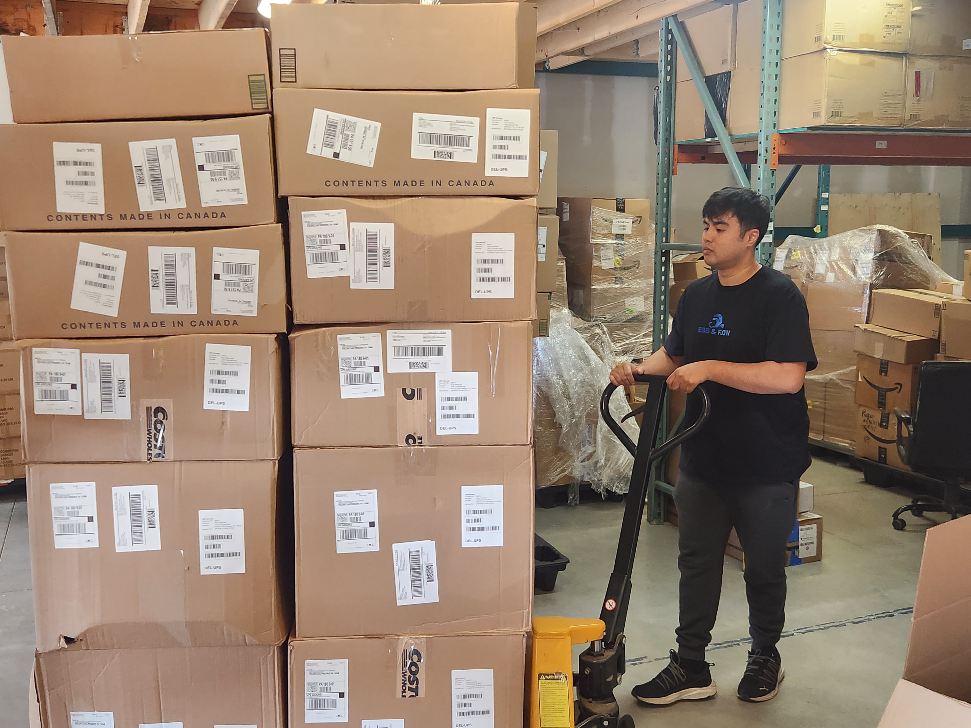 Prepping products on warehouse shelves